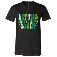 Let The Shenanigans Begin Groovy St Patricks Day V-Neck T-Shirt