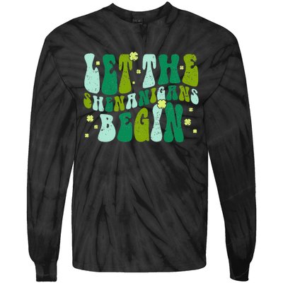 Let The Shenanigans Begin Groovy St Patricks Day Tie-Dye Long Sleeve Shirt