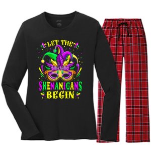 Let The Shenanigans Begin Mardi Gras Women's Long Sleeve Flannel Pajama Set 