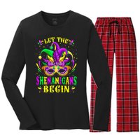 Let The Shenanigans Begin Mardi Gras Women's Long Sleeve Flannel Pajama Set 