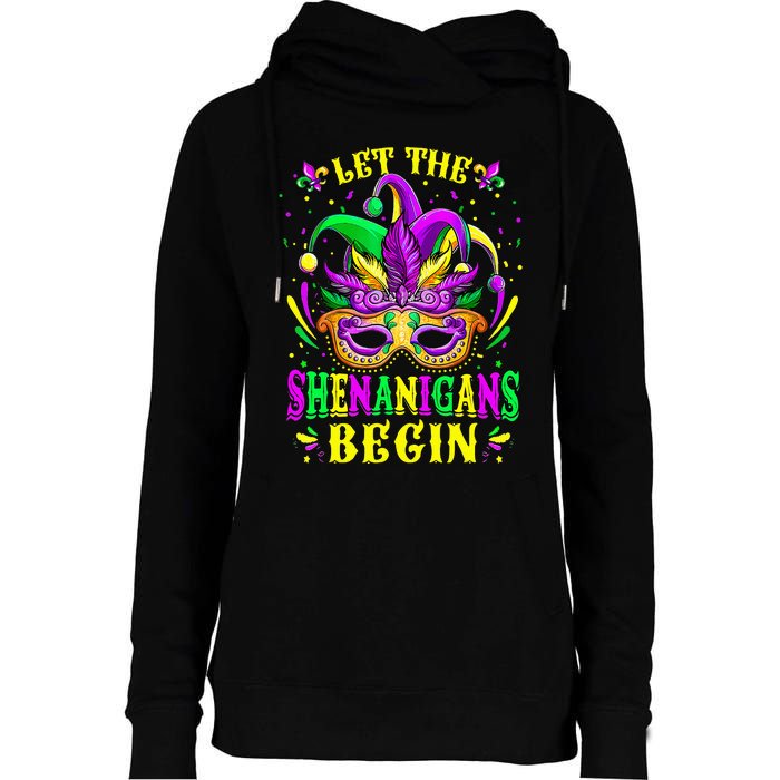 Let The Shenanigans Begin Mardi Gras Womens Funnel Neck Pullover Hood