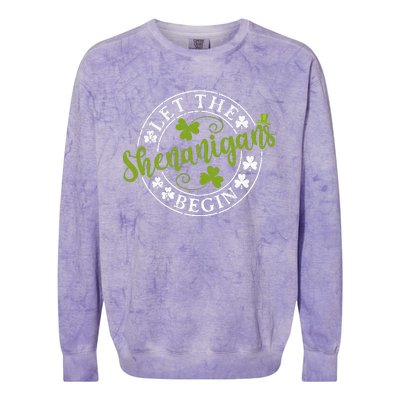 Let The Shenanigans Begin Clovers Shamrocks St Patricks Day Colorblast Crewneck Sweatshirt