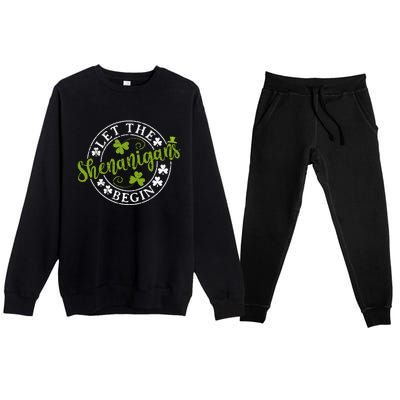 Let The Shenanigans Begin Clovers Shamrocks St Patricks Day Premium Crewneck Sweatsuit Set