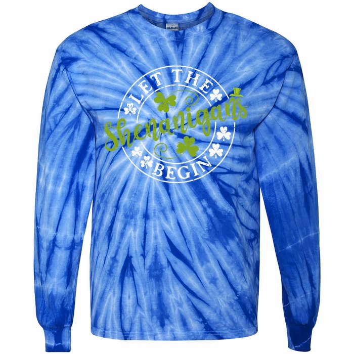 Let The Shenanigans Begin Clovers Shamrocks St Patricks Day Tie-Dye Long Sleeve Shirt