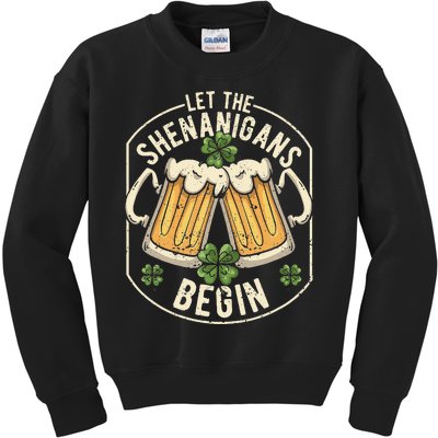 Let The Shenanigans Begin Funny Clovers St Patrick's Day Kids Sweatshirt