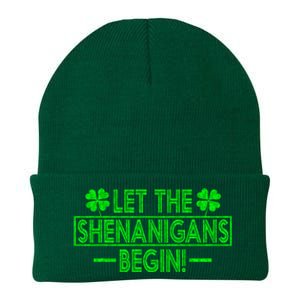 Let The Shenanigans Begin Happy St Patricks Day Shamrock Knit Cap Winter Beanie