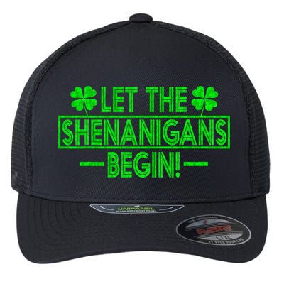 Let The Shenanigans Begin Happy St Patricks Day Shamrock Flexfit Unipanel Trucker Cap