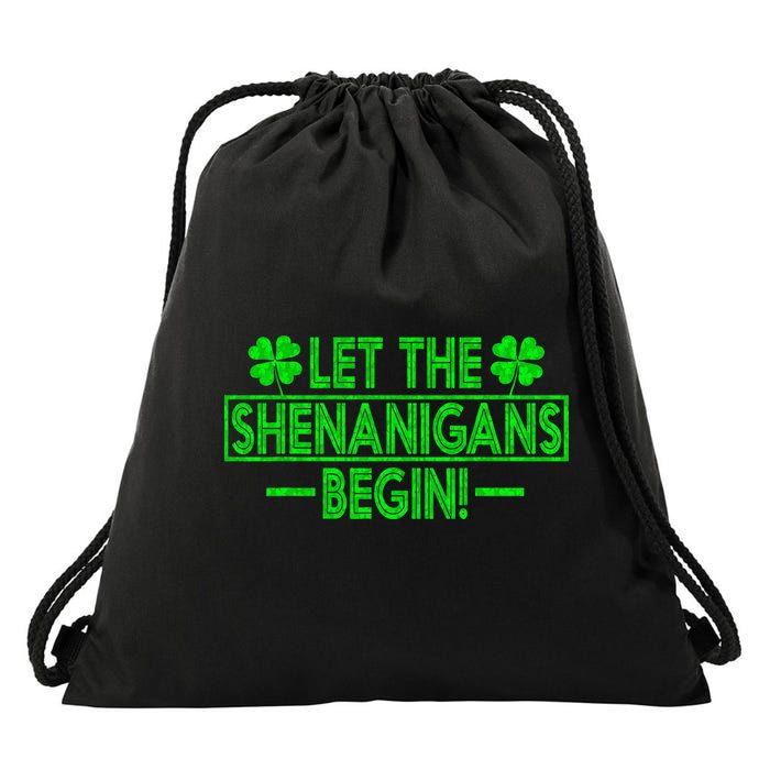 Let The Shenanigans Begin Happy St Patricks Day Shamrock Drawstring Bag