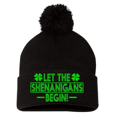 Let The Shenanigans Begin Happy St Patricks Day Shamrock Pom Pom 12in Knit Beanie