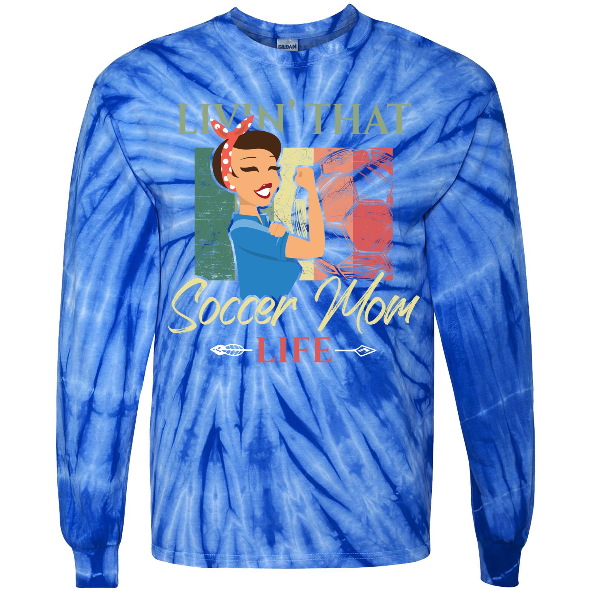Livin That Soccer Mom Life Living Football Vintage Arrow Cool Gift Tie-Dye Long Sleeve Shirt