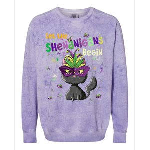 Let The Shenanigans Begin Funny Black Cat Lover Mardi Gras Gift Colorblast Crewneck Sweatshirt