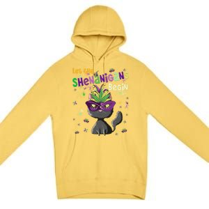 Let The Shenanigans Begin Funny Black Cat Lover Mardi Gras Gift Premium Pullover Hoodie