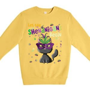 Let The Shenanigans Begin Funny Black Cat Lover Mardi Gras Gift Premium Crewneck Sweatshirt