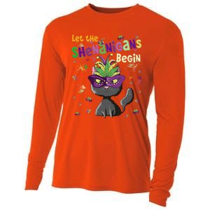 Let The Shenanigans Begin Funny Black Cat Lover Mardi Gras Gift Cooling Performance Long Sleeve Crew