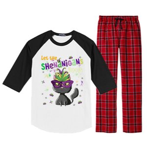 Let The Shenanigans Begin Funny Black Cat Lover Mardi Gras Gift Raglan Sleeve Pajama Set