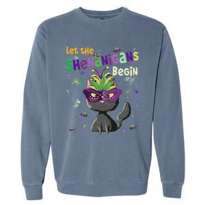 Let The Shenanigans Begin Funny Black Cat Lover Mardi Gras Gift Garment-Dyed Sweatshirt