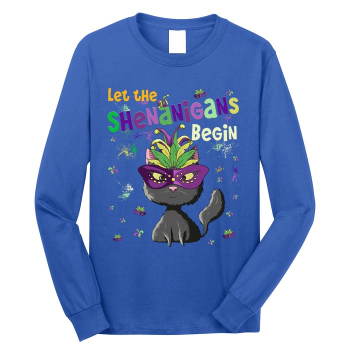 Let The Shenanigans Begin Funny Black Cat Lover Mardi Gras Gift Long Sleeve Shirt