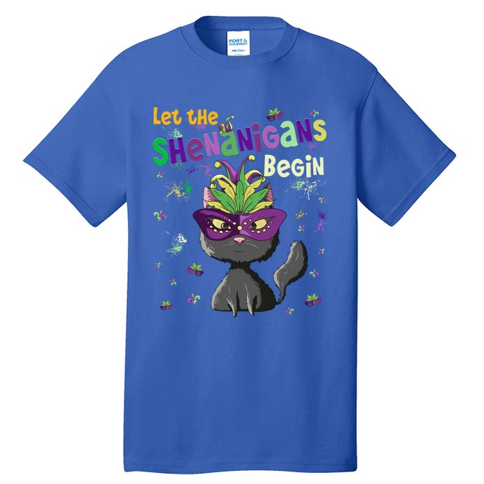 Let The Shenanigans Begin Funny Black Cat Lover Mardi Gras Gift Tall T-Shirt