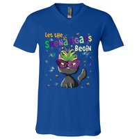 Let The Shenanigans Begin Funny Black Cat Lover Mardi Gras Gift V-Neck T-Shirt