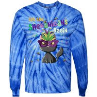 Let The Shenanigans Begin Funny Black Cat Lover Mardi Gras Gift Tie-Dye Long Sleeve Shirt