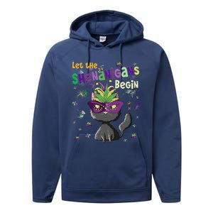 Let The Shenanigans Begin Funny Black Cat Lover Mardi Gras Gift Performance Fleece Hoodie