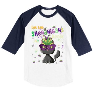 Let The Shenanigans Begin Funny Black Cat Lover Mardi Gras Gift Baseball Sleeve Shirt