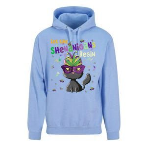 Let The Shenanigans Begin Funny Black Cat Lover Mardi Gras Gift Unisex Surf Hoodie