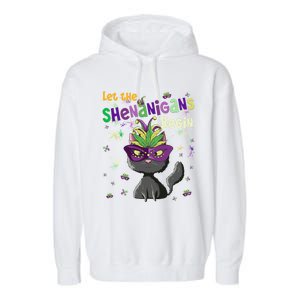 Let The Shenanigans Begin Funny Black Cat Lover Mardi Gras Gift Garment-Dyed Fleece Hoodie