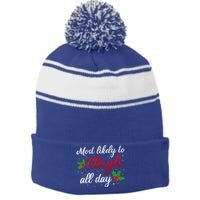 Likely To Sleigh All Days Christmas Cute Gift Stripe Pom Pom Beanie