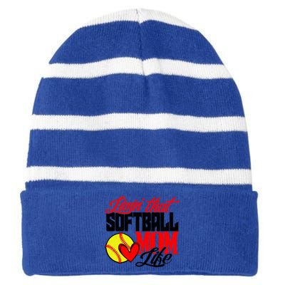 Livin That Softball Mom Life Mama Mother Cute Gift Striped Beanie with Solid Band