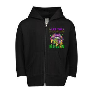 Let The Shenanigans Begin Mardi Gras Lips Toddler Zip Fleece Hoodie