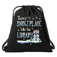 Librarian Theres Snow Place Like The Library Christmas Snow Drawstring Bag