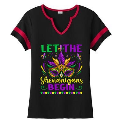 Let The Shenanigans Begin Funny Mardi Gras Ladies Halftime Notch Neck Tee