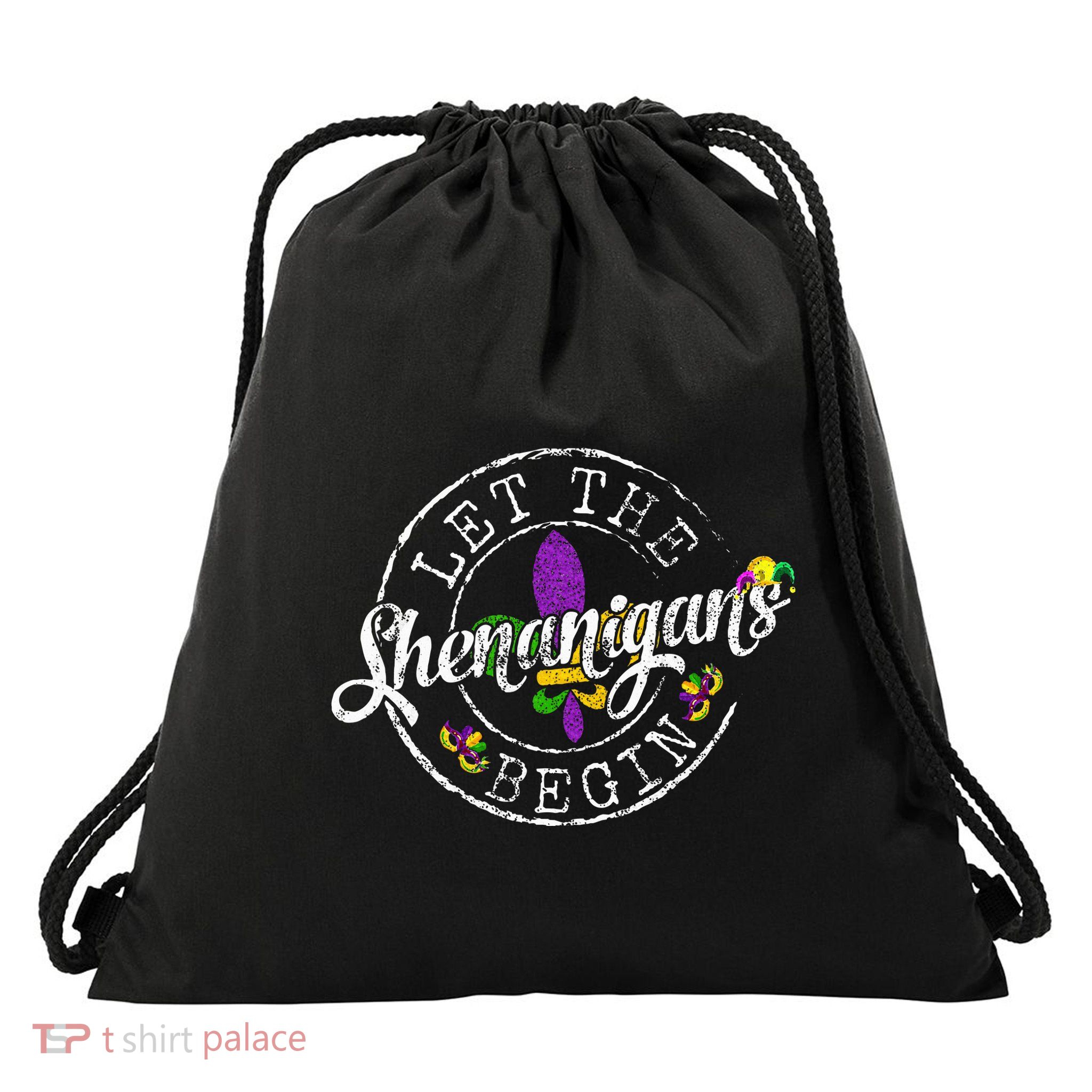 Let The Shenanigans Begin Mardi Gras Drawstring Bag