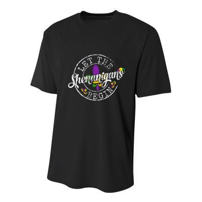 Let The Shenanigans Begin Mardi Gras Youth Performance Sprint T-Shirt