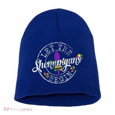Let The Shenanigans Begin Mardi Gras Short Acrylic Beanie