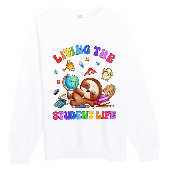 Living The Student Life Cute Sloth Premium Crewneck Sweatshirt