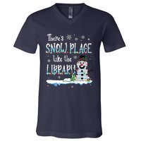 Librarian Theres Snow Place Like The Library Christmas Snow V-Neck T-Shirt