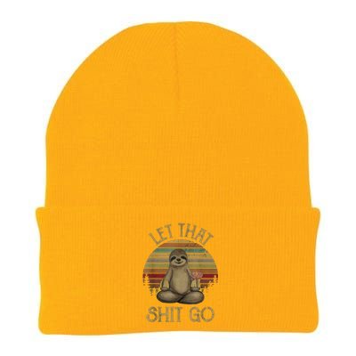 Let That Shit Go Gift Funny Sloth Yoga Vintage Gift Knit Cap Winter Beanie