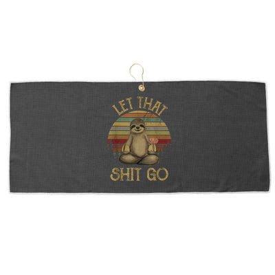 Let That Shit Go Gift Funny Sloth Yoga Vintage Gift Large Microfiber Waffle Golf Towel