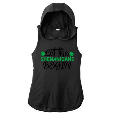 Let The Shenanigans Begin St Patricks Day Ladies PosiCharge Tri-Blend Wicking Draft Hoodie Tank