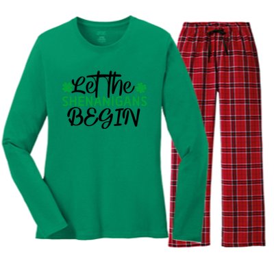 Let The Shenanigans Begin St Patricks Day Women's Long Sleeve Flannel Pajama Set 