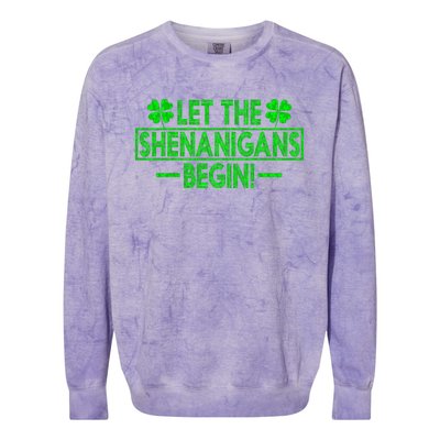 Let The Shenanigans Begin retro Clovers St Patrick's Day Colorblast Crewneck Sweatshirt