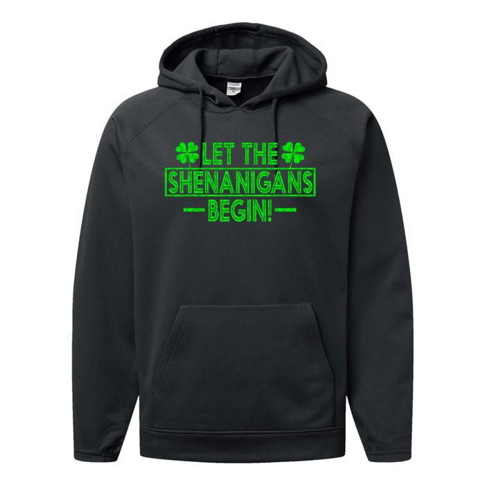 Let The Shenanigans Begin retro Clovers St Patrick's Day Performance Fleece Hoodie