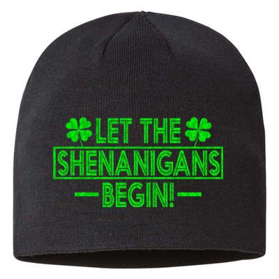 Let The Shenanigans Begin retro Clovers St Patrick's Day Sustainable Beanie