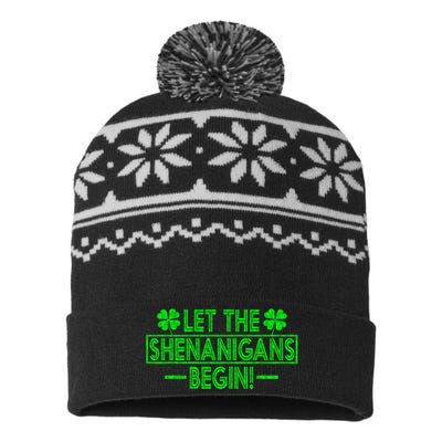 Let The Shenanigans Begin retro Clovers St Patrick's Day USA-Made Snowflake Beanie