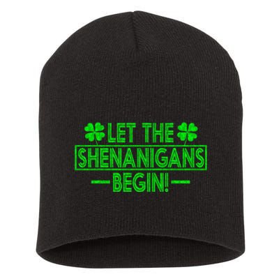 Let The Shenanigans Begin retro Clovers St Patrick's Day Short Acrylic Beanie