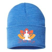 Let That Shit Go Funny Yoga Meditation Mindful Af Meme Funny Gift Sustainable Knit Beanie