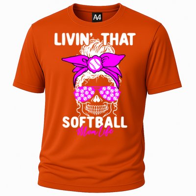 Livin That Softball Life Momlife Skull Cool Mom Sports Fan Gift Cooling Performance Crew T-Shirt