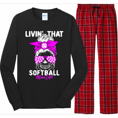 Livin That Softball Life Momlife Skull Cool Mom Sports Fan Gift Long Sleeve Pajama Set